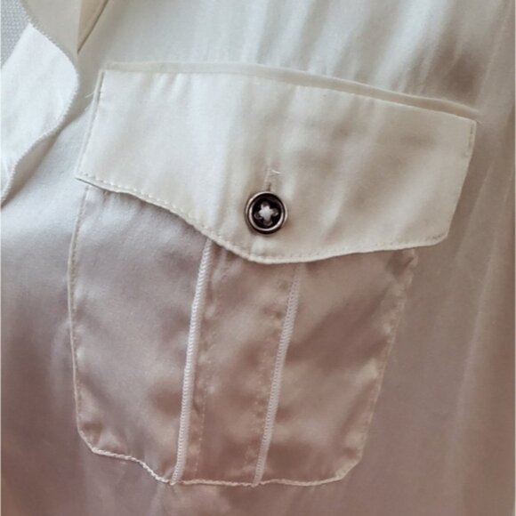 White House Black Market Ecru Sleeveless Silk Button Down Ruffle Blouse Size 12 - Picture 5 of 8